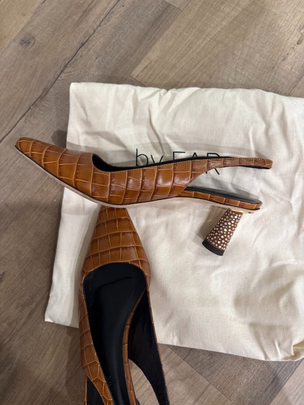 BY FAR Slingback Heels Brown Croc Pointed Toe EU 37